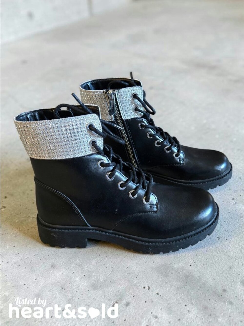 NEW Womens Michael Kors Black Jewel Combat Boots